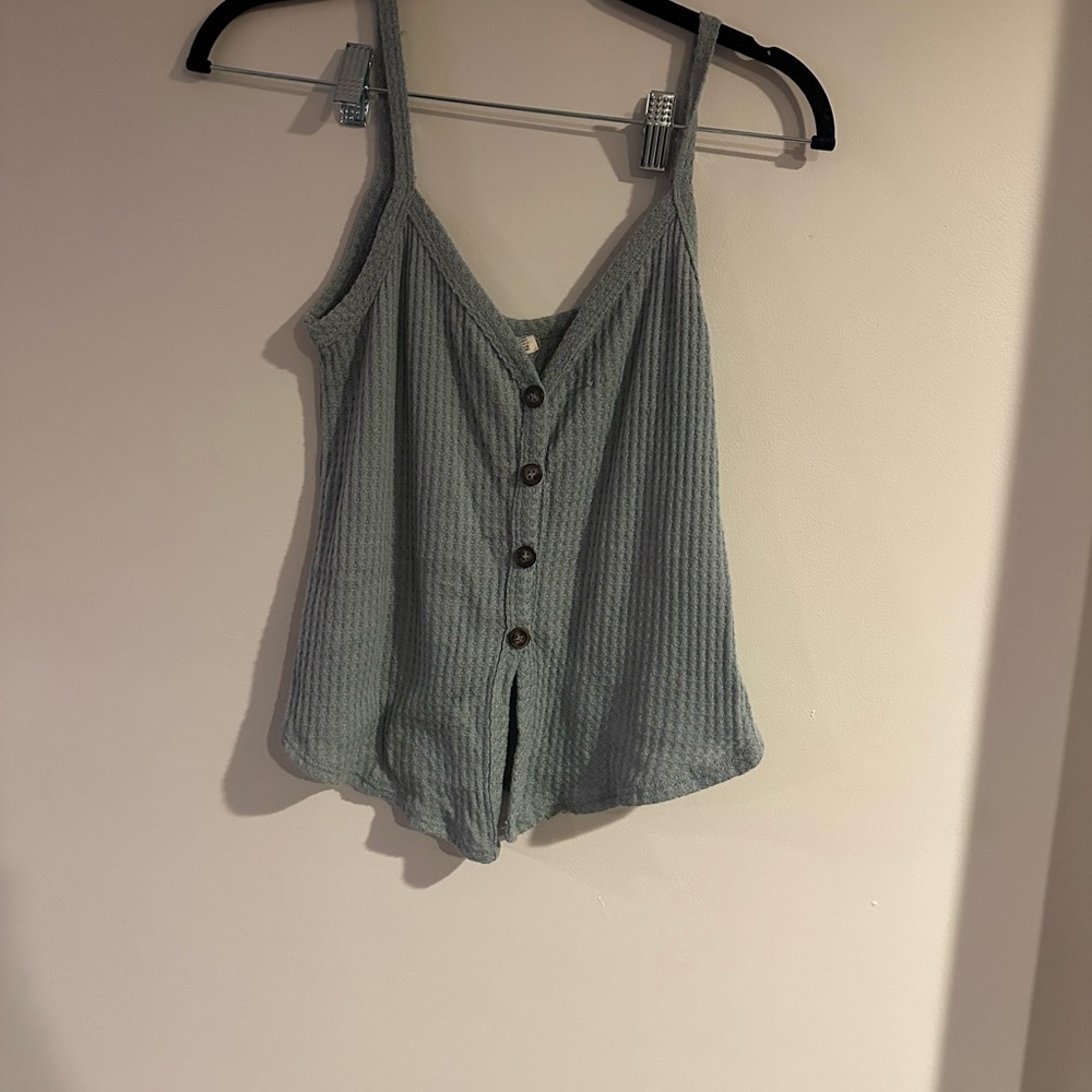 Waffle Knit Button-Front Tank - Sage Green